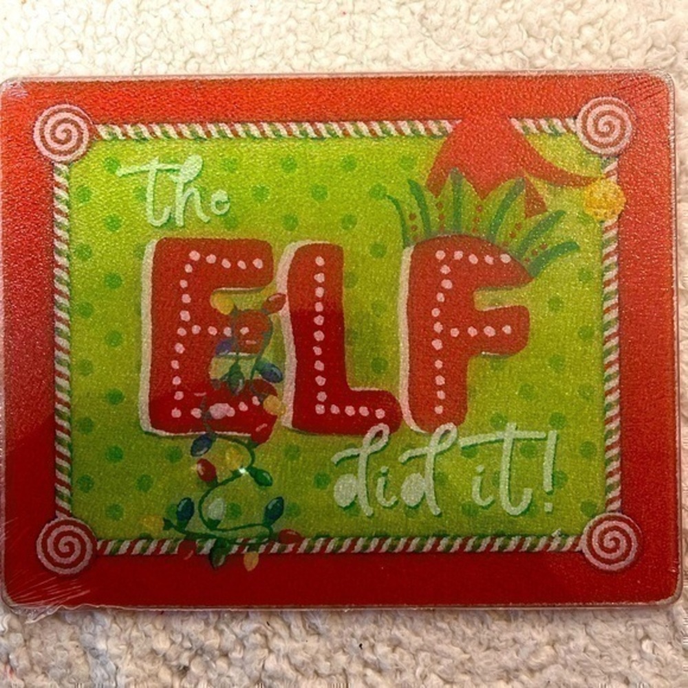 Highland Home "The Elf Did It" Tempered Glass Cutting Board